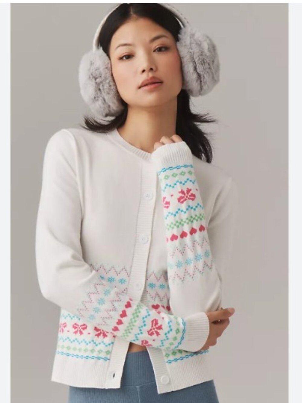 Beach Riot Ally Bow Cardigan Sweater in Ivory Pattern - Size Medium - NWT